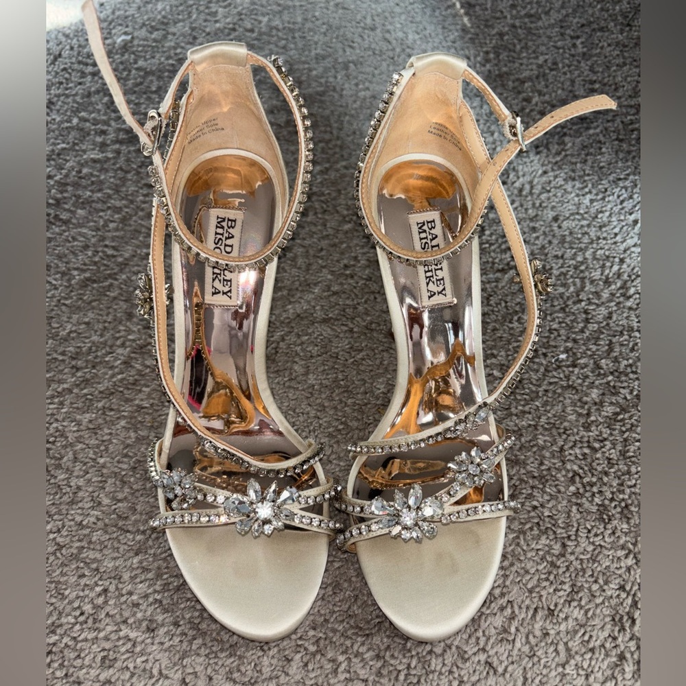 Badgley Mischka Crystal Embellished Cream Heels